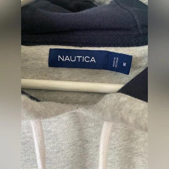 Nautica Light Gray Pullover Hoodie with Navy Logo - Picture 7 of 8